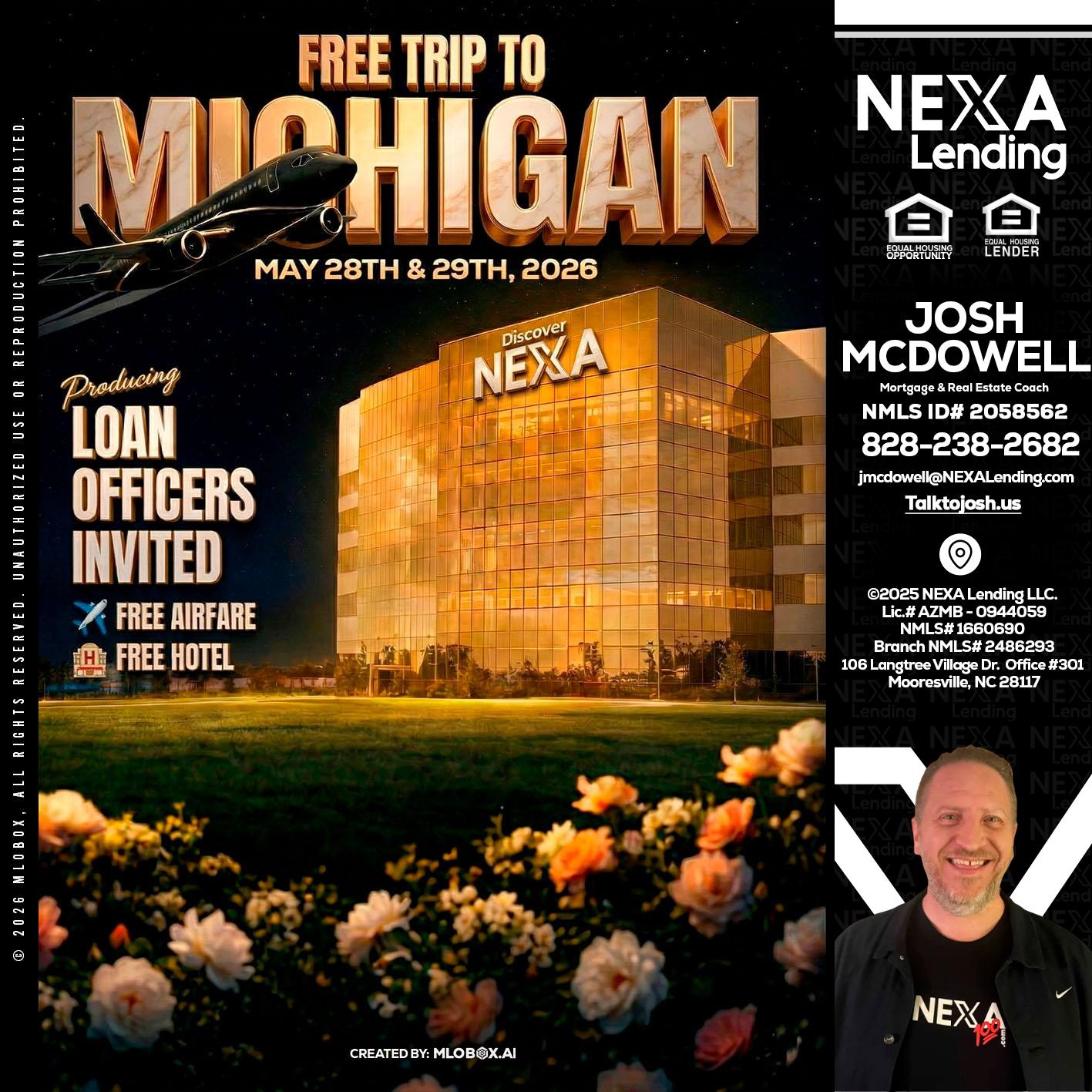 FREE TRIP TO MICHIGAN - Joshua Mcdowell -Mortgage Loan Officer
