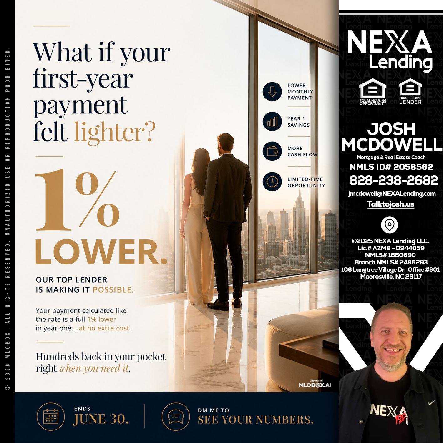 1% lower - Joshua Mcdowell -Mortgage Loan Officer