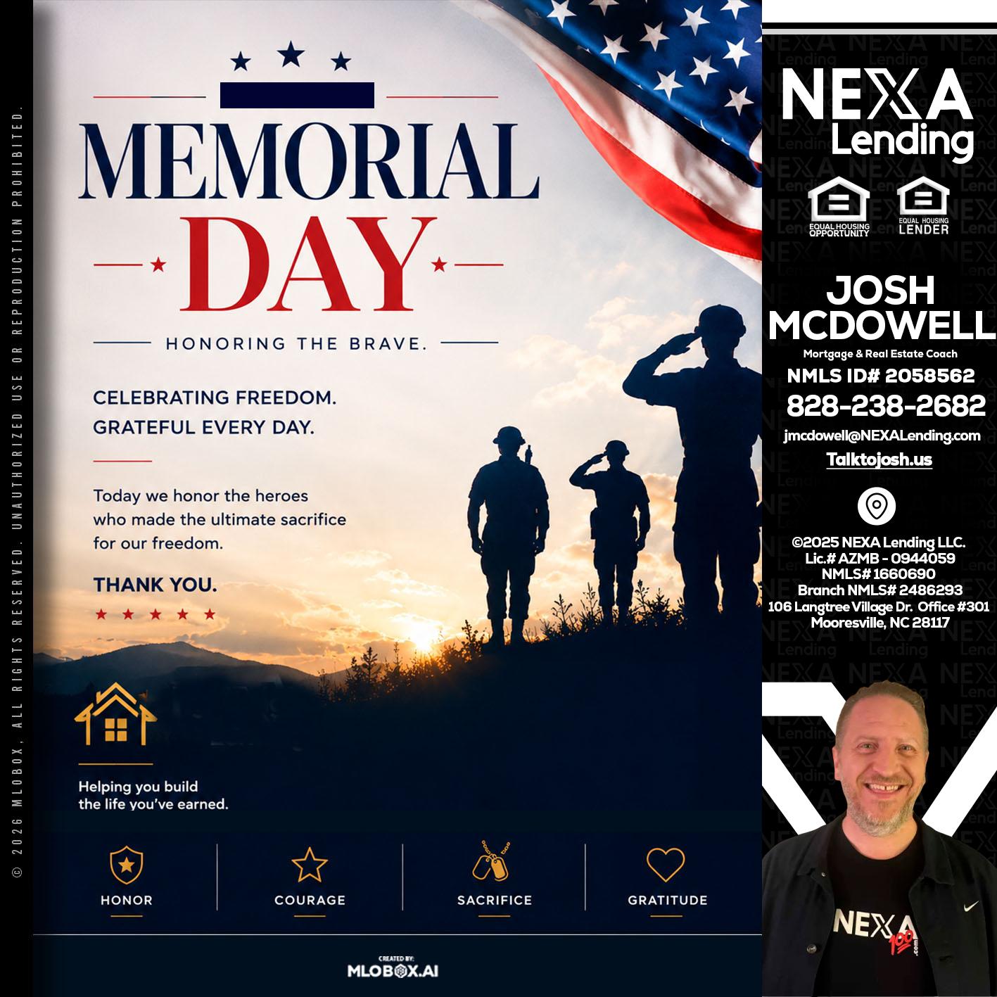 MEMORIAL DAY - Joshua Mcdowell -Mortgage Loan Officer