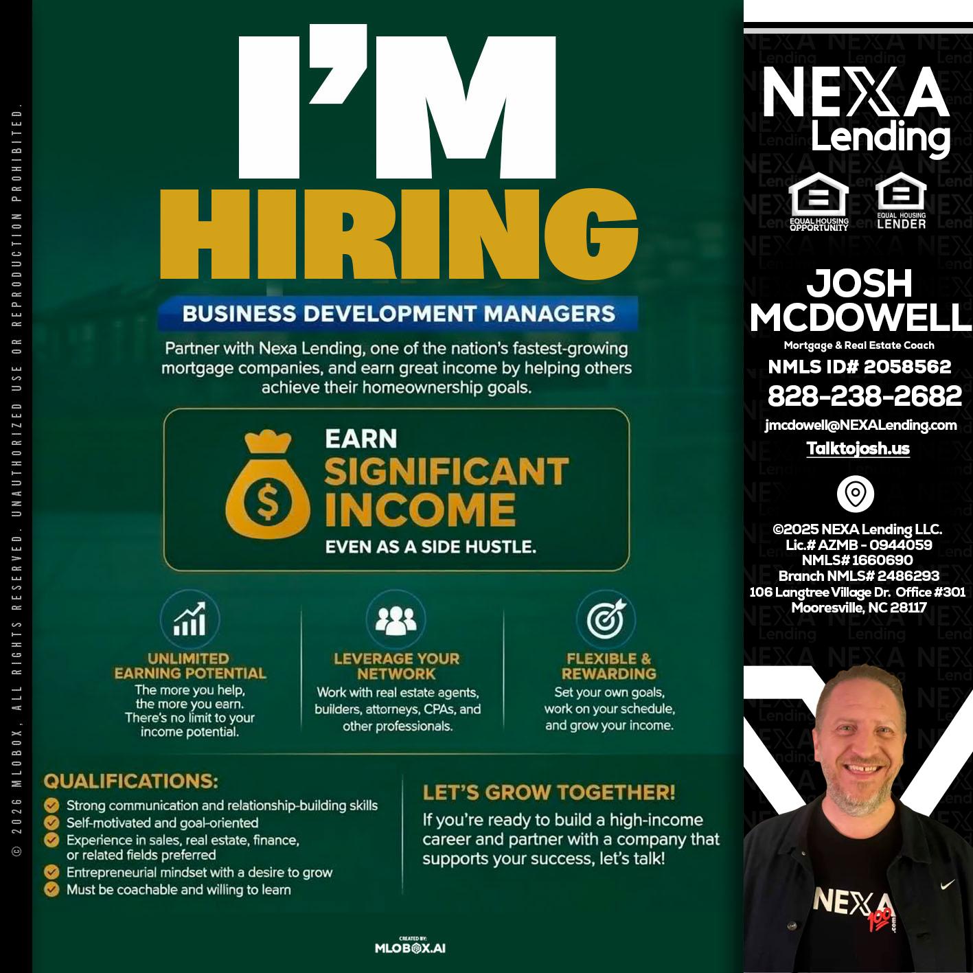 IM HIRING - Joshua Mcdowell -Mortgage Loan Officer